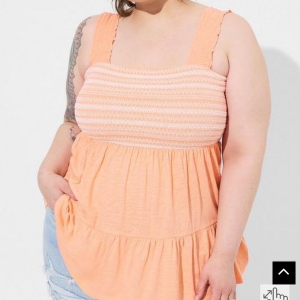 Torrid Peach Smocked Tiered Tank Top